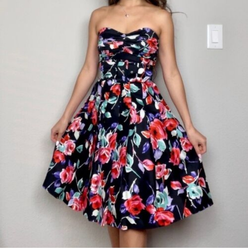 Express strappless 100% Silk floral midi dress size 4